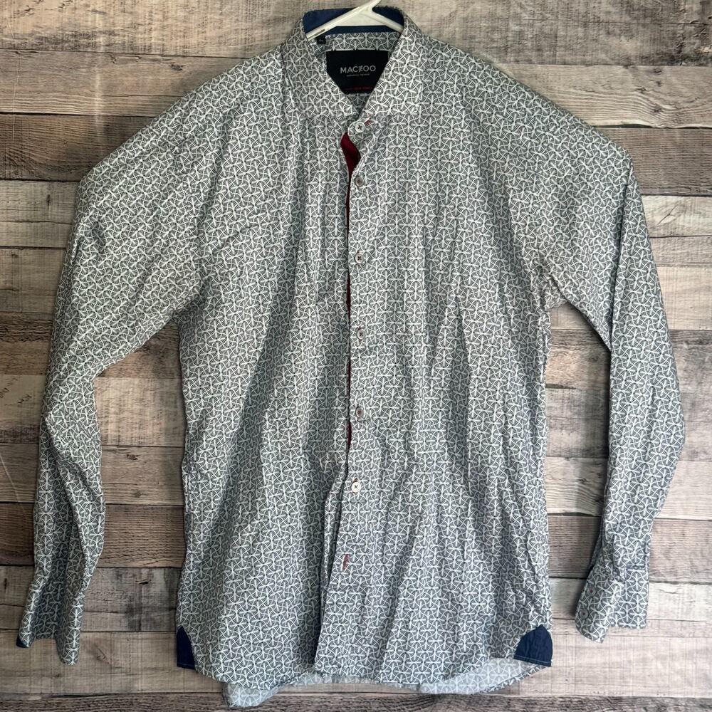 Maceoo Shirt Mens Large Blue Geometric Button Up Long Sleeve Flip Cuff